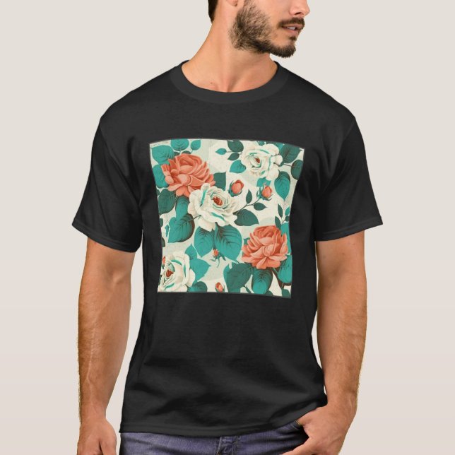 T-shirt Florist Roses Pattern Illustration Flowers Leaf Wo (Devant)