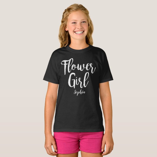 T-shirt Flower Girl personnalisé Calligraphie blan (Devant entier)