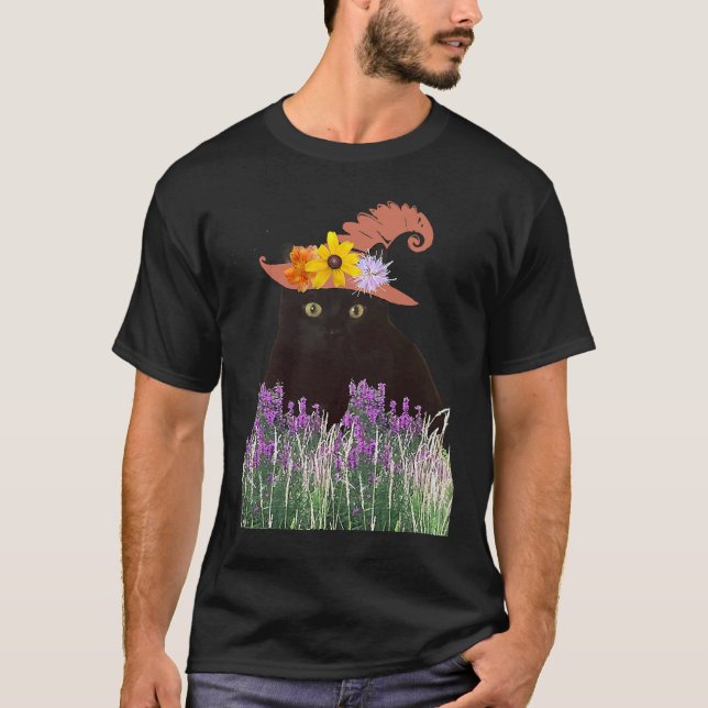 T-shirt Flower Hat and Black Kitty Cat (Devant)