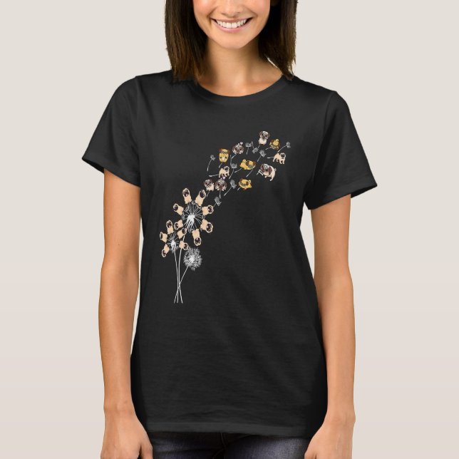 T-shirt Flower Pug Dogs Dandelion Animal (Devant)