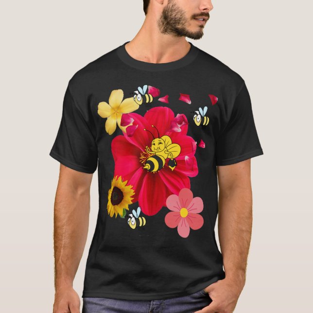 T-shirt Flowers Bee Funny Retro style Novelty Nature (Devant)