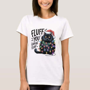 T-shirt "Fluff You" Drôle Chat noir lumières de Noël