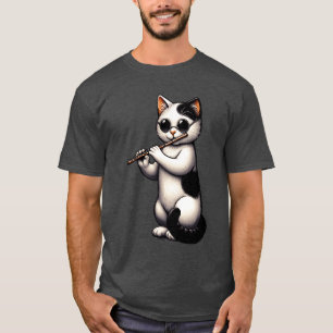 T-shirt Fluffy Kitten Musical Flute Musicien Musique Lover
