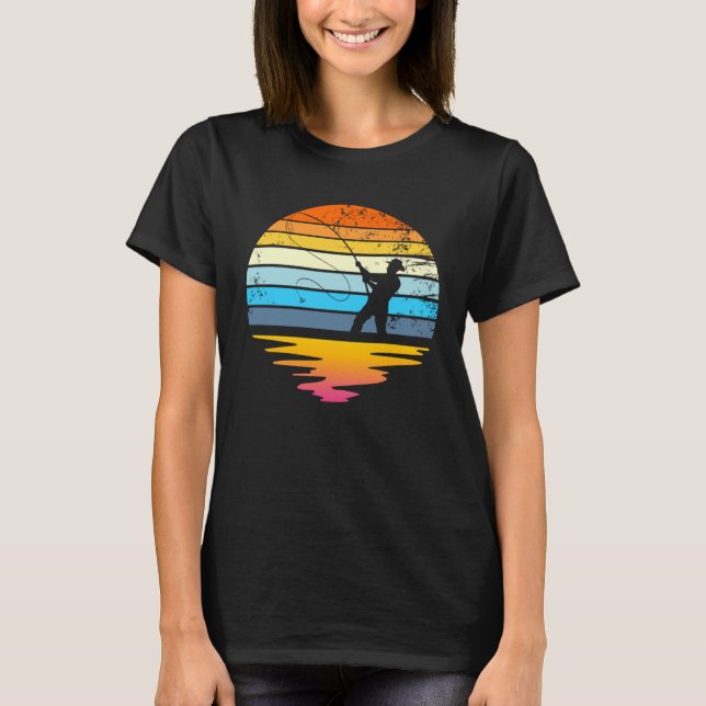 T-shirt Fly Fishing Retro Sunset  Angler Fisherman Fly Fis (Devant)