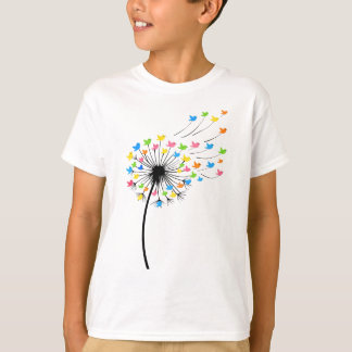 T-shirt Flying colorful birds dandelion flow
