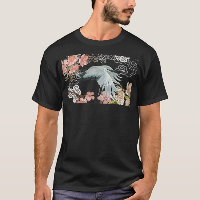 T-shirt flying white Sandhill Crane Bird Japanese style ar (Devant)