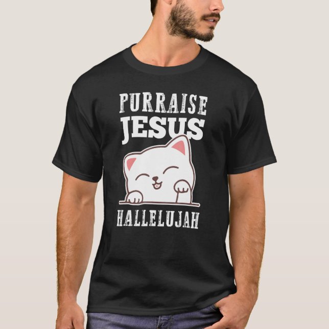 T-shirt Foi chrétienne Purraise Jésus Hallelujah Cute Cat (Devant)