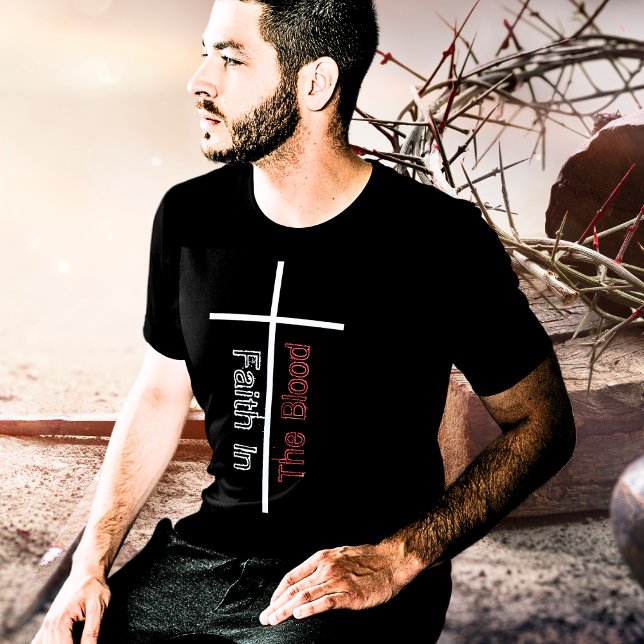 T-shirt Foi Dans Le Sang Croix Blanche Chrétienne (Christian Cross Faith in the Blood Black Men's T-Shirt)