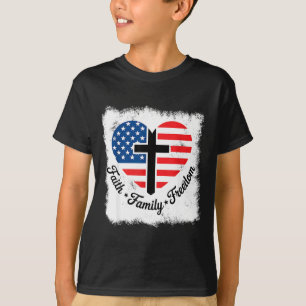 T-shirt Foi Famille Dom Drapeau Usa Croix Cœur Patriotique