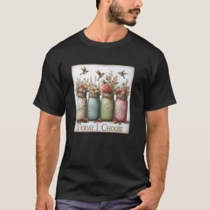 T-shirt Foi florale Espoir Amour Joie Pot Mason Oiseau Fle