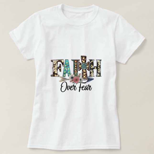 T-shirt Foi léopard sur la peur Fleurs de croix Ouest Chri (Design devant)