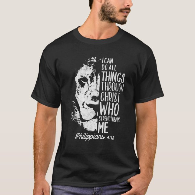 T-shirt Foi Lion Je Peux Faire Tout Par Christ, Chr (Devant)