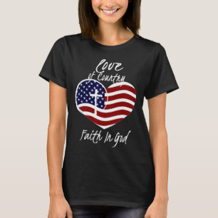 T-shirt Foi Patriotique Chrétienne En Dieu Croix du Coeur 