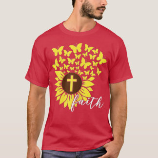 T-shirt Foi tournesol Croix Papillons Christian Religi