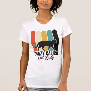 T-shirt Folle Dame au Chat Calico Vintage Design Rétro Cha