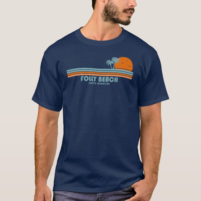 T-shirt Folly Beach Caroline du Sud Sun Palm Trees (Devant)