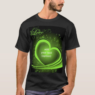T-shirt foncé de base de coeur abstrait vert