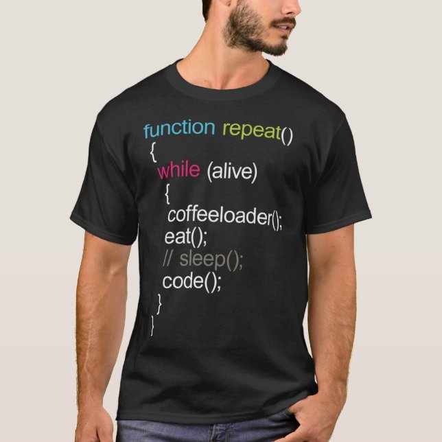 T-shirt Fonction Repeat Coffeeloader Eat Sleep Code (Devant)