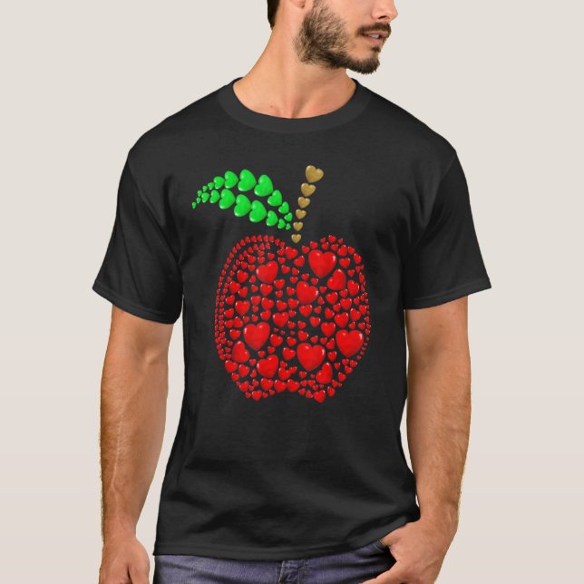 T-shirt Fond de coeurs de pomme Saint-Valentin Enseignant (Devant)