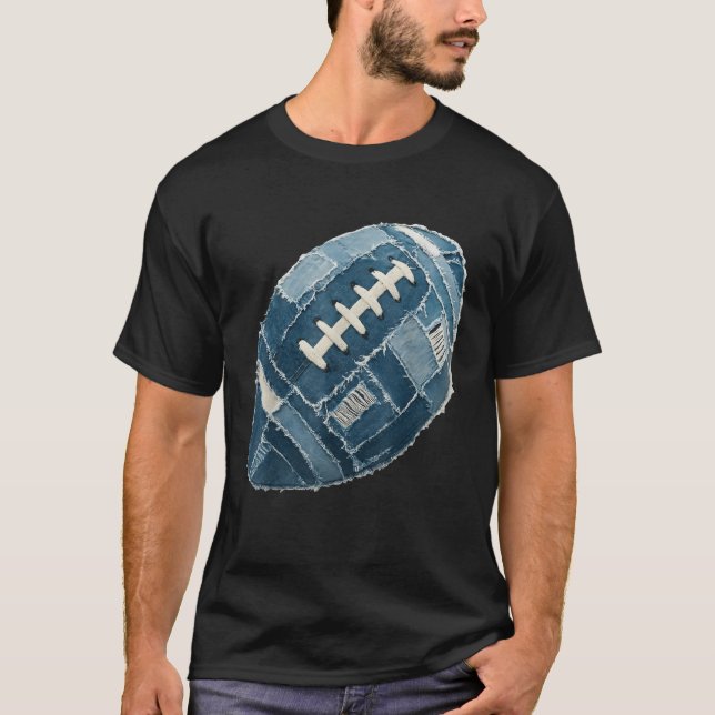 T-shirt Football Ball Patchwork Blue Denim Football Touchd (Devant)
