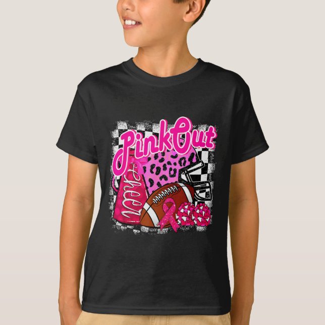 T-shirt Football Checkered Nk Out Breast Cancer Cheer Mom  (Devant)