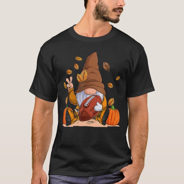 T-shirt Football Gnome Thanksgiving Autumn Fall Season Boy (Devant)