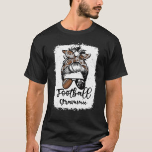 T-shirt Football Grammie Vintage Leopard Messy Bun Bleache