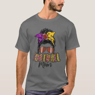 T-shirt Football Maman Vie Leopard Messy Joueur Bun Mère'