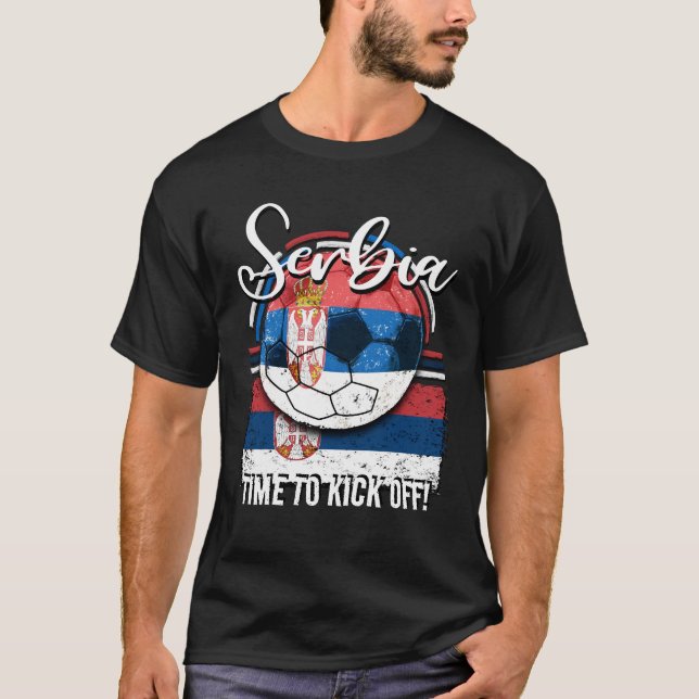 T-shirt Football Serbie Drapeau, Football Retro Ball (Devant)