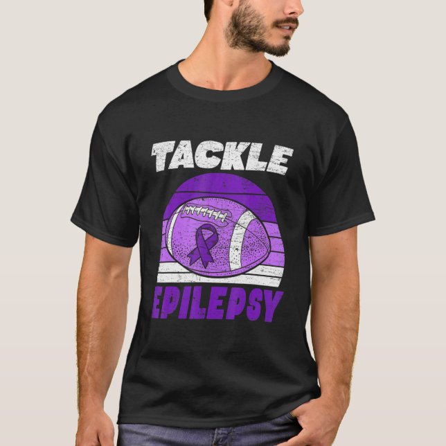 T-shirt Football Tackle Epilepsy Retro Awareness Purple Ri (Devant)