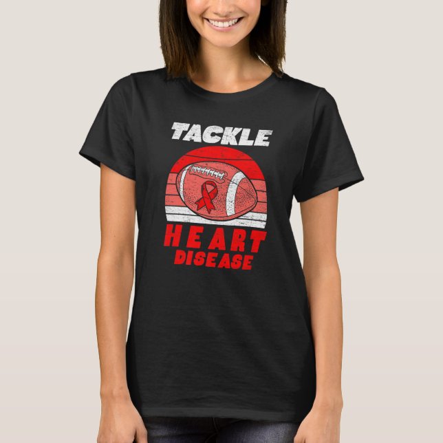 T-shirt Football Tackle Heart Disease Retro Awareness Red  (Devant)