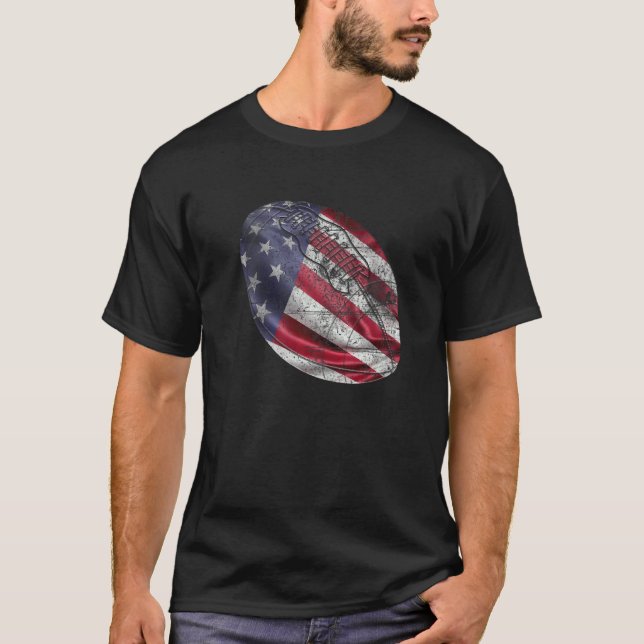 T-shirt Football Us Flag Distress Fan Sport July 4th Ameri (Devant)
