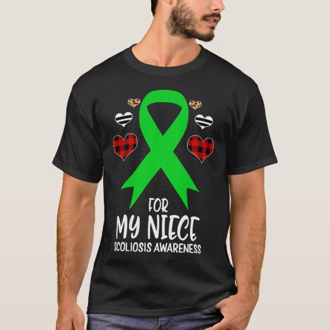 T-shirt For My Niece Scoliosis Awareness Ribbon Leopard Bu (Devant)
