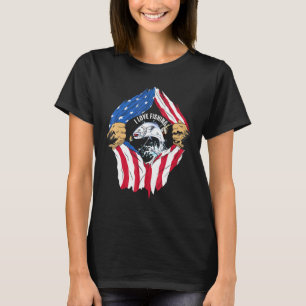 T-shirt Force Drapeau Américain J'aime Pêche Poisson Natur
