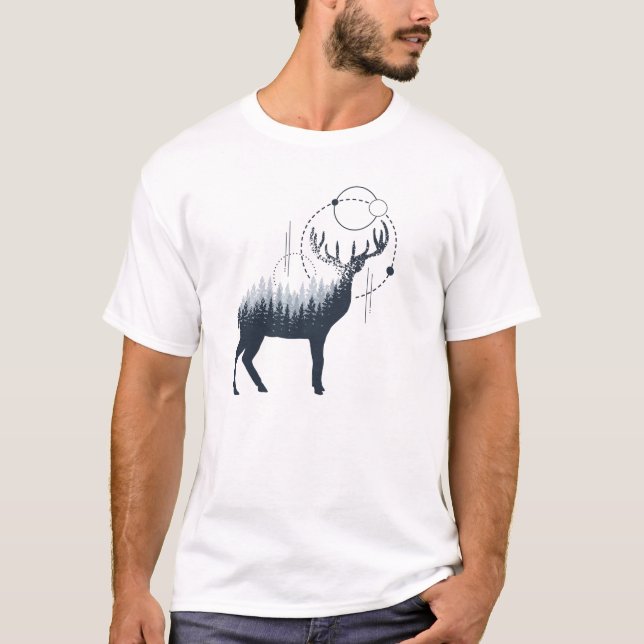 T-shirt Forêt de cerfs géométrique moderne Double expositi (Devant)