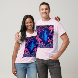 T-shirt Forêt de champignons roses néon Art
