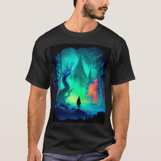 T-shirt Forêt de glace magique avec aurore boréale dans l'