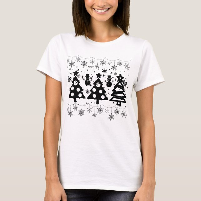 T-shirt Forêt d'hiver Forêt d'arbres noirs Noël moderne (Devant)