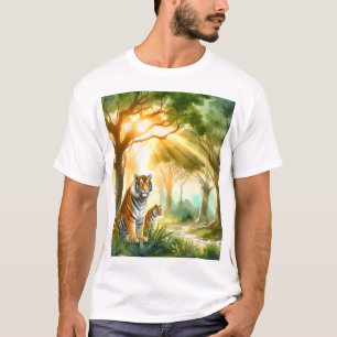 T-shirt Forêt éclairée par le soleil avec deux tigres