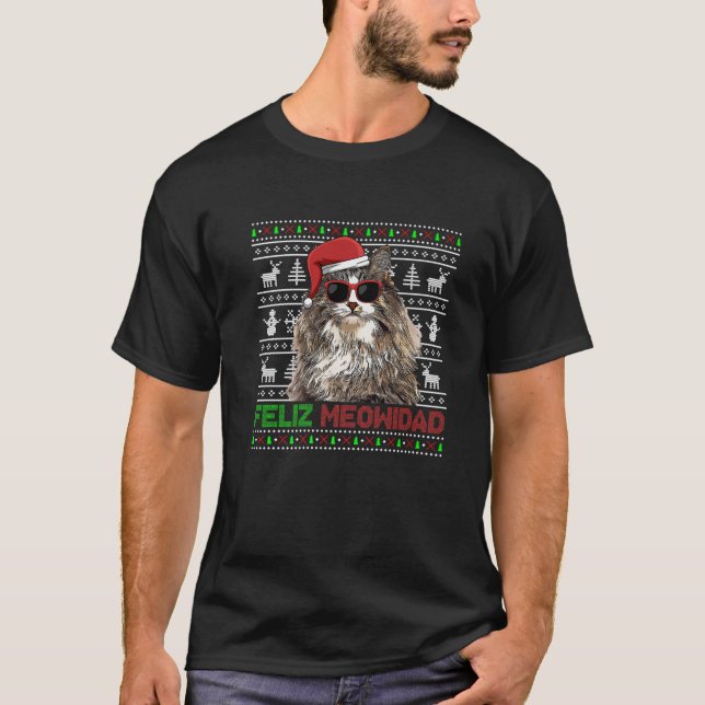 T-shirt Forêt norvégienne Chat Feliz Meowidad Funny Christ (Devant)