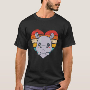 T-shirt Forme de coeur rétro Hippo mignonne Vintage