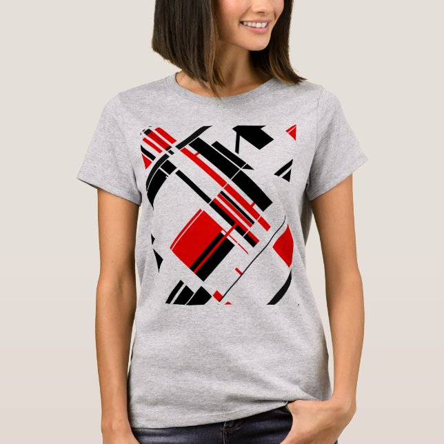 T-shirt Formes diagonales rouges en noir Lignes Art d'insp (Devant)