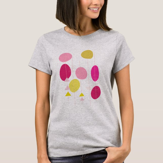 T-shirt Formes géométriques moyennes rétro rose et jaune (Devant)