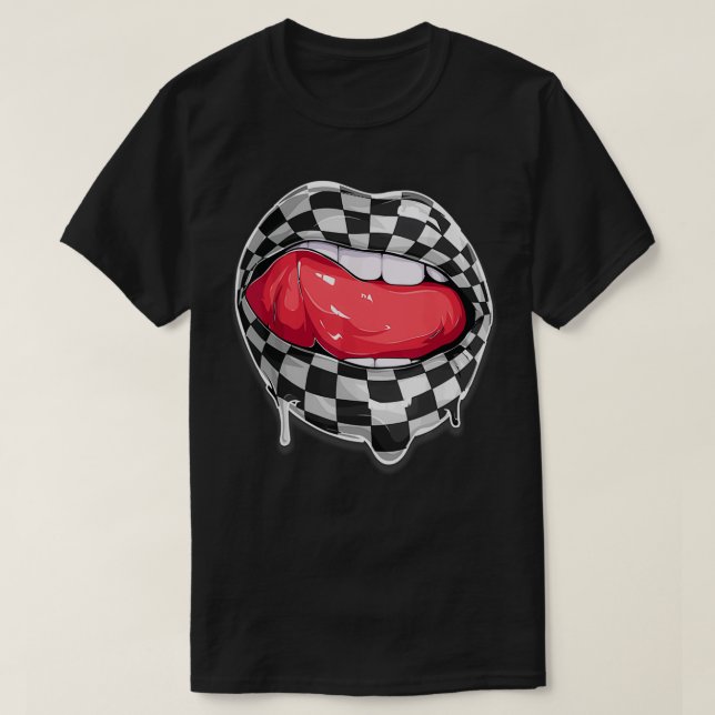 T-shirt Fou À damiers noir blanc Lip Cute Checkerboard (Design devant)
