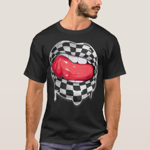 T-shirt Fou À damiers noir blanc Lip Cute Checkerboard
