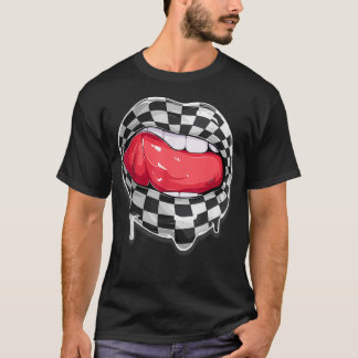T-shirt Fou À damiers noir blanc Lip Cute Checkerboard