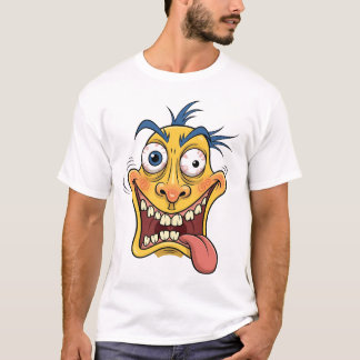 T-Shirt Fou Cartoon Face - Drôle Carica Colorée