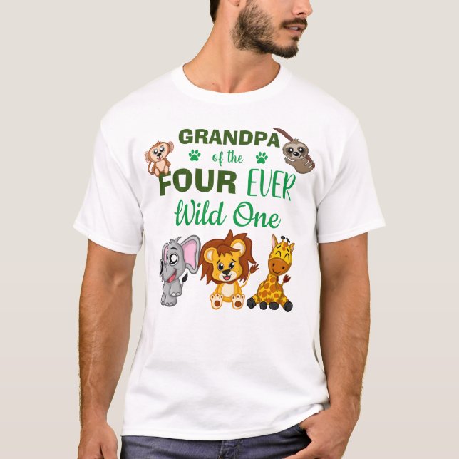 T-shirt Four Ever Wild 4e anniversaire Safari Animal Grand (Devant)