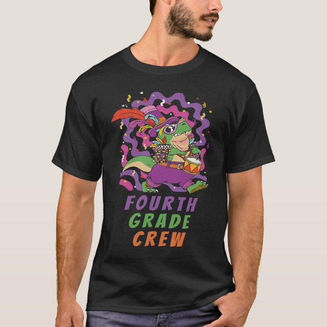 T-shirt Fourth Grade Crew School Kid & Teacher Mardi Gras  (Devant)