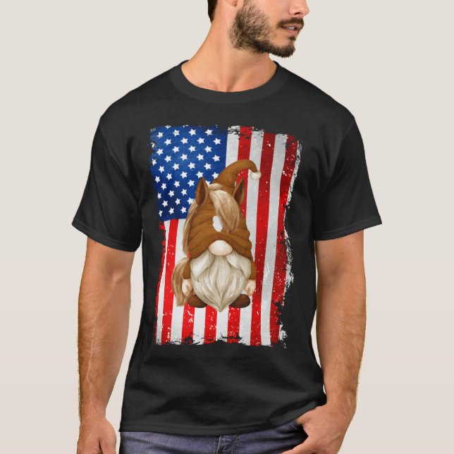 T-shirt Fourth Of July Gnome Graphic Patriotic Horse Ameri (Devant)